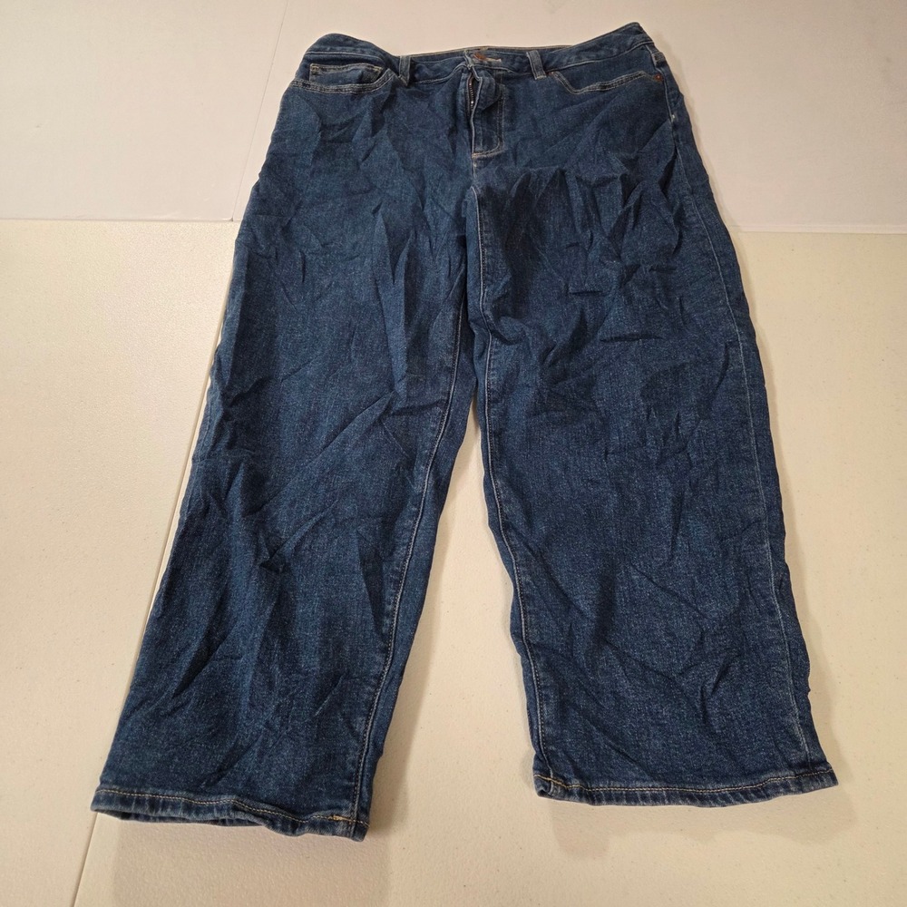 Lands End Womens 12P Dark Wash Blue Straight Leg Denim Jeans Petite Cropped